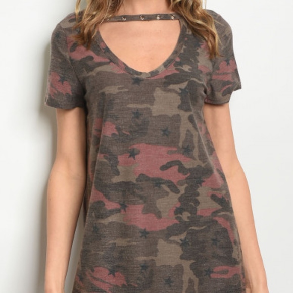 CAMO IN MAUVE PRINT TEE CHOKER DRESS - Picture 4 of 6